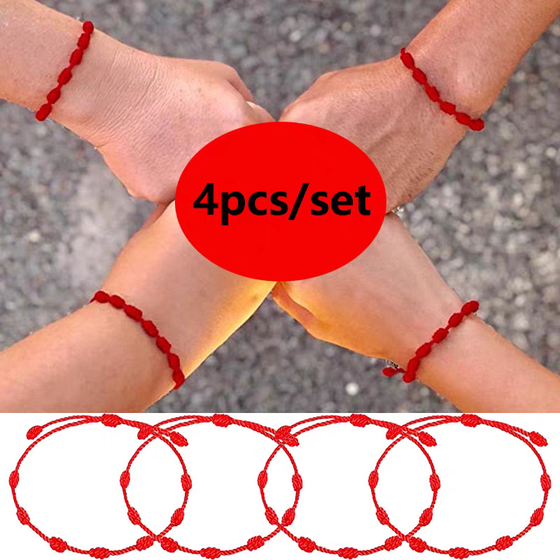 Pulseira Vermelha Kabbalah 7 Nós kit 4 peças